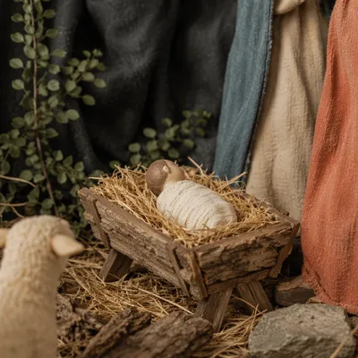 Baby Jesus Resting in Rustic Manger