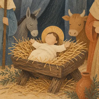 Baby Jesus Resting in Rustic Manger