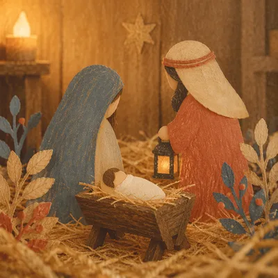 Baby Jesus in Straw-Filled Manger Scene