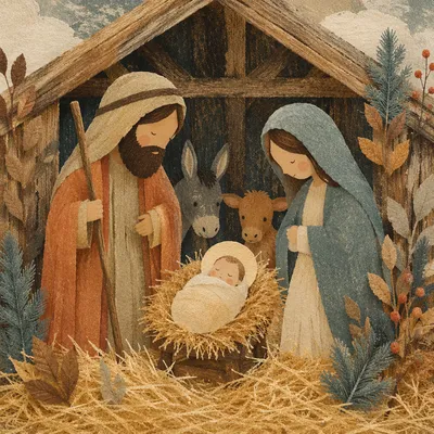 Rustic Baby Jesus in Straw Manger