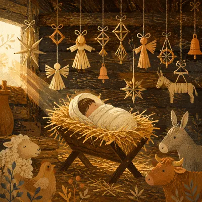 Baby Jesus in Straw-Filled Manger