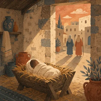 Baby Jesus in Golden Straw Manger