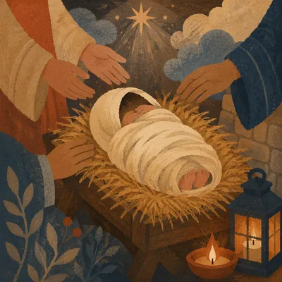 Baby Jesus in Golden Straw Manger