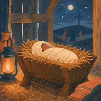 Baby Jesus in Golden Straw Manger