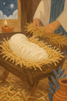 Baby Jesus Resting in Rustic Straw Manger