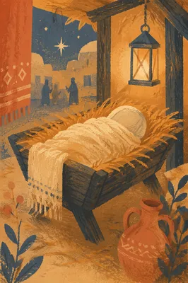 Peaceful Baby Jesus in Rustic Manger