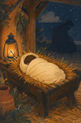 Baby Jesus Resting in Straw Manger