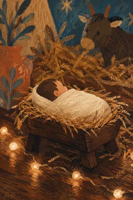 Baby Jesus in Straw-Filled Manger