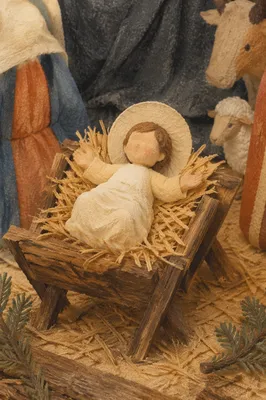 Baby Jesus in Rustic Straw Manger