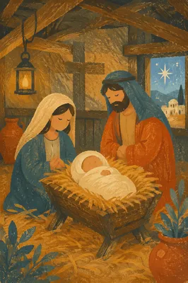 Baby Jesus in Straw Filled Manger