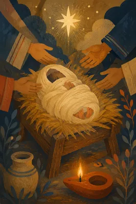 Baby Jesus in Rustic Manger Straw