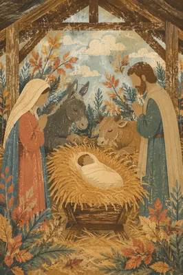 Rustic Nativity Manger with Baby Jesus