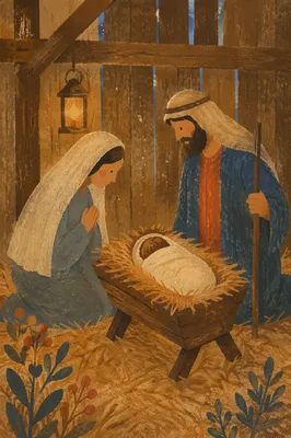 Rustic Nativity Manger at Predawn