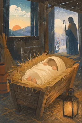 Baby Jesus Resting in Straw Manger