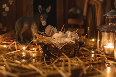 Baby Jesus Manger with Warm Nativity Lights