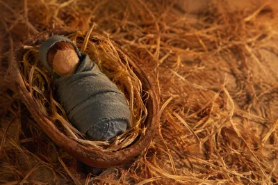 Baby Jesus Figurine in Straw Manger