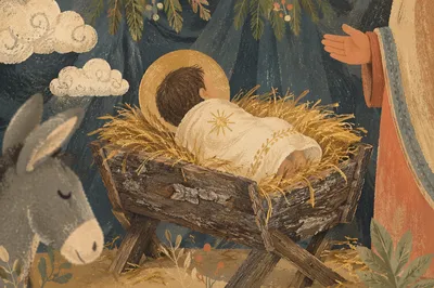Baby Jesus in Rustic Straw Manger