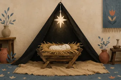 Baby Jesus Manger in Quiet Church Nativity