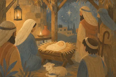 Baby Jesus Resting in Straw Manger