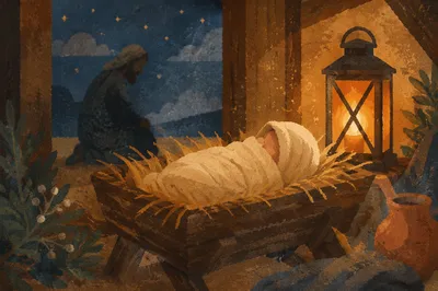 Baby Jesus Resting in Straw Manger