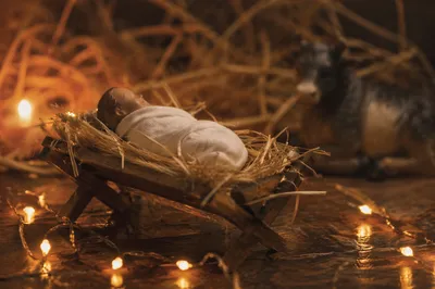 Baby Jesus in Straw-Filled Manger
