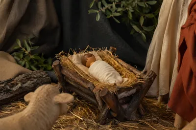 Baby Jesus Resting in Straw Manger