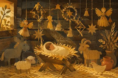 Baby Jesus in Straw Manger Nativity