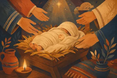 Baby Jesus in Rustic Manger Straw