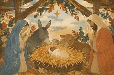 Baby Jesus in Golden Straw Manger
