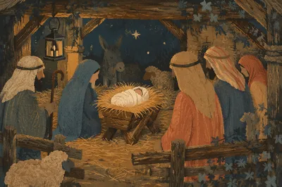 Rustic Nativity Manger with Baby Jesus
