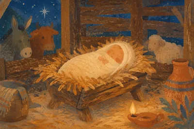 Baby Jesus Resting in Straw Manger
