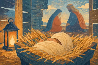 Baby Jesus Resting in Straw Manger