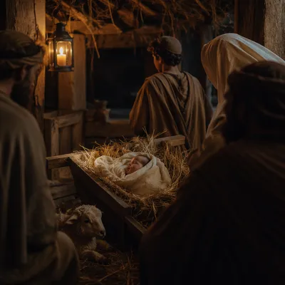 Baby Jesus in Straw Manger Nativity Scene