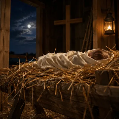 Baby Jesus in Straw Manger Nativity