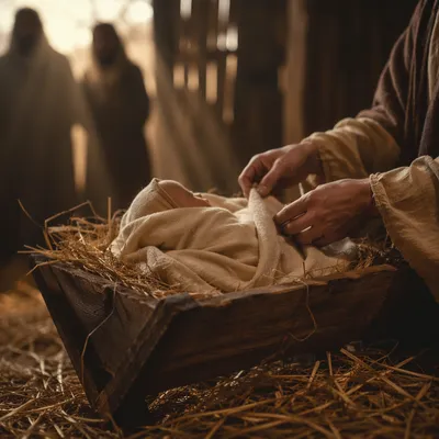 Baby Jesus Resting in Straw Manger