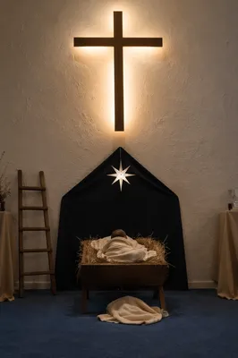 Baby Jesus Manger in Quiet Church Nativity