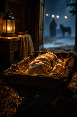 Baby Jesus in a Straw Filled Manger