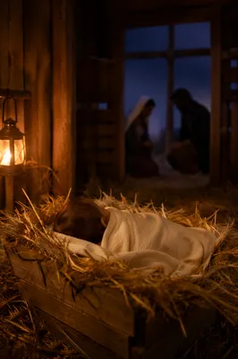Baby Jesus Resting in Golden Manger Straw