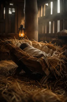 Baby Jesus Resting in Straw Manger