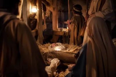 Baby Jesus in Straw Filled Manger