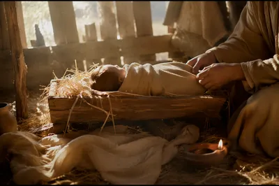 Baby Jesus in Golden Straw Manger