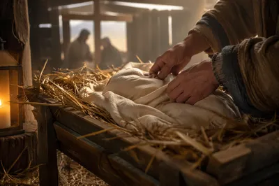 Baby Jesus in Golden Straw Manger