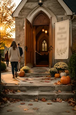 Open Church Doors Autumn Welcome Banner
