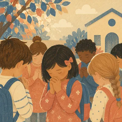 Children Praying Together Before School