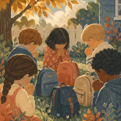 Children Praying Before First School Day