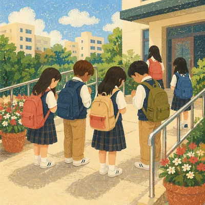 Children Praying Before School Starts