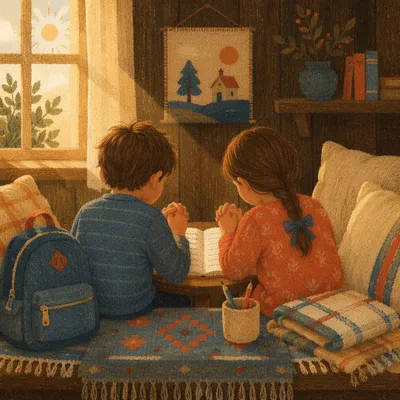 Children Praying Before First School Day