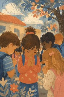 Children Praying Together Before School