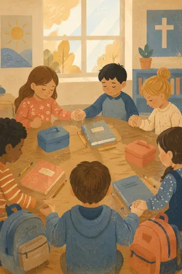 Children Praying Before the First School Day