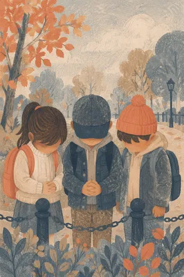 Children Praying Before School in Autumn